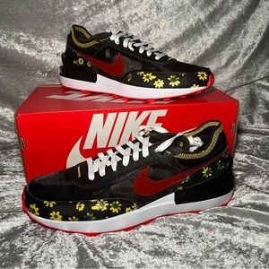 NEW Nike Waffle One Men’s 9.5 Black/Habanero Red DQ7637-001 Low Top Running Shoe